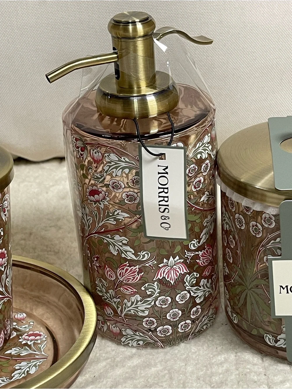 Morris & Co. Floral Bathroom Set - Pink & Gold bathroom accessories set of 6